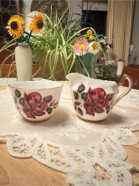 Vintage Royal Windsor England Bone China Creamer & Sugar Set